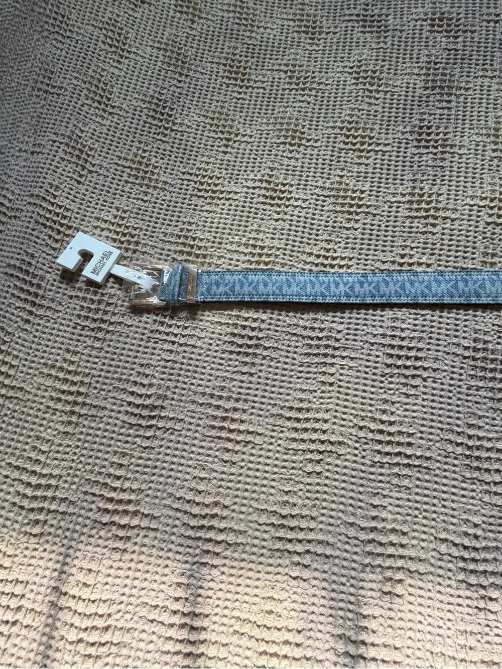 Michael Kors Men's Denim Blue MK Logo Belt with Gold Hardware M 40”
